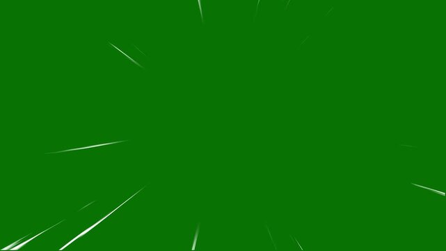 Action graphic abstract anime, cartoon and comic speed line streak effect, exploding fast motion zoom with hand-drawn manga light stripes power bright on 4k green background.