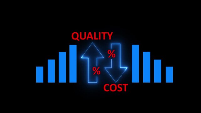 Quality vs Cost Comparison Chart with Business Decision Making and Performance Analysis Concept on Black Background..