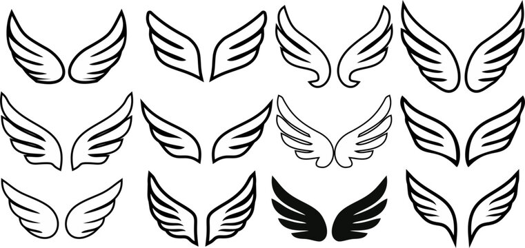 A set of cupid wings silhouette icon, wing vector Valentines Day vector isolated on transparent background