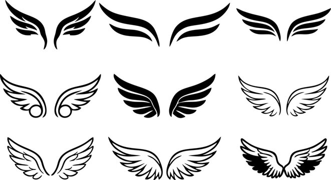 A set of cupid wings silhouette icon, wing vector Valentines Day vector isolated on transparent background