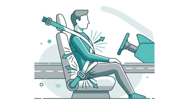 A person is shown fastening a seatbelt while seated in a car. This happens in a vehicle that is parked either indoors or outdoors.