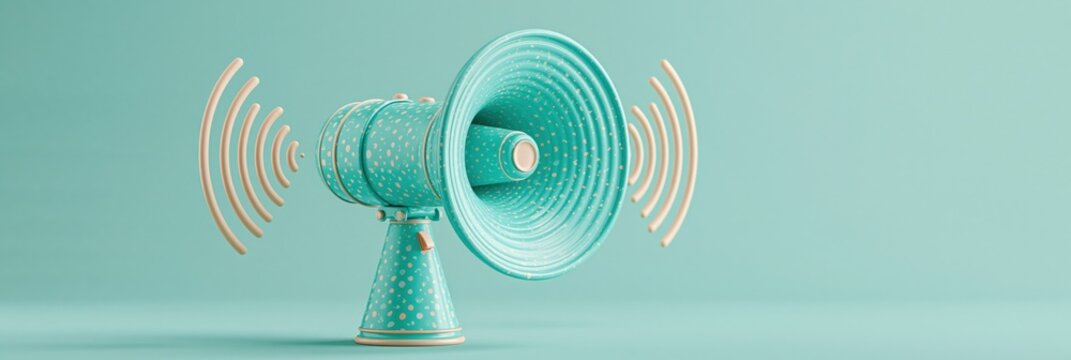 Decorative patterned teal megaphone on pastel background for promotional banner, announcement and marketing campaign design
