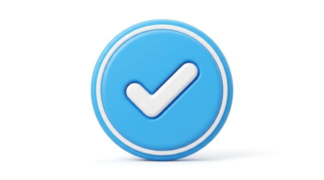 Blue checkmark 3d icon on white background representing verified account status.