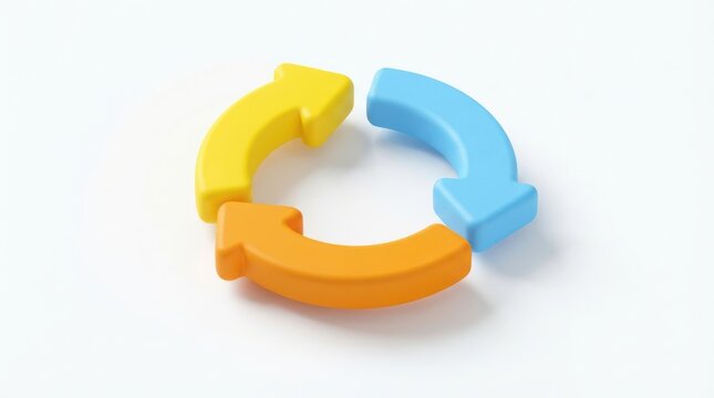 Colorful three step circular arrow cycle representing process workflow and recycling.