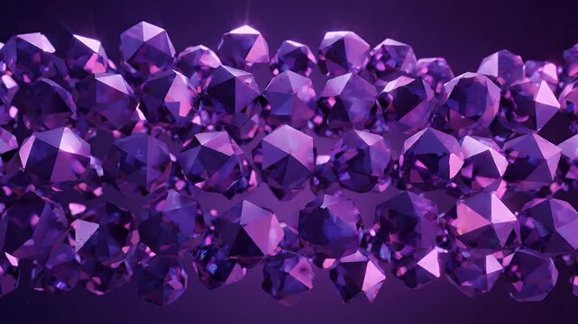 Purple Geometric Gemstone Pattern Loop - A mesmerizing animation loop featuring rows of shimmering purple geometric shapes resembling faceted gemstones.