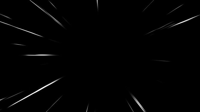 Light stripes power bright anime, cartoon and comic speed line streak effect, exploding fast motion zoom with hand-drawn manga action graphic energy on 4k black background.