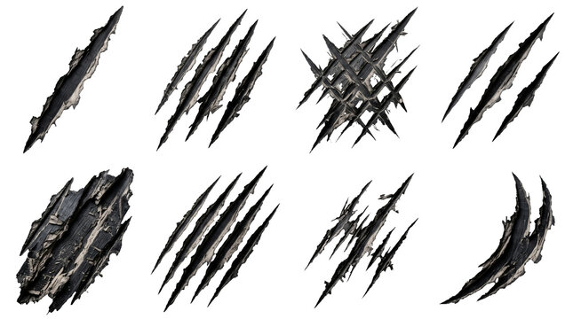 Set of Monster Claw Marks Slash Scratches and Wood Tear Textures