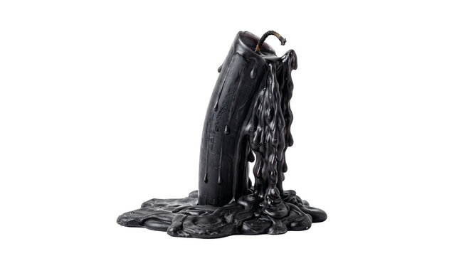 Burnt Down Dark Candle with Heavy Melted Wax Drips and Extinguished Wick