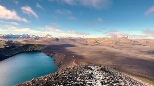 Majestic Aerial Drone View of H&aacute;ifoss Waterfall and Canyon in Iceland