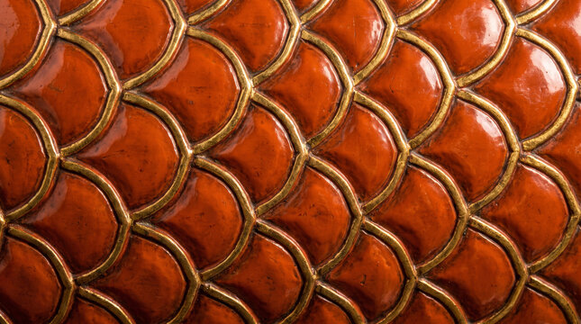 Dragon scale relief pattern in warm terracotta with repeating curved texture and ornamental surface detail
