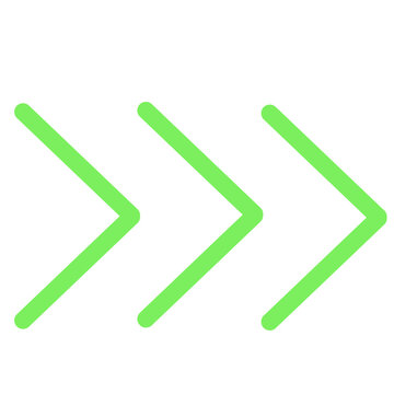 Three green chevron arrows pointing right. Simple direction and next step icon illustration isolated on white background.