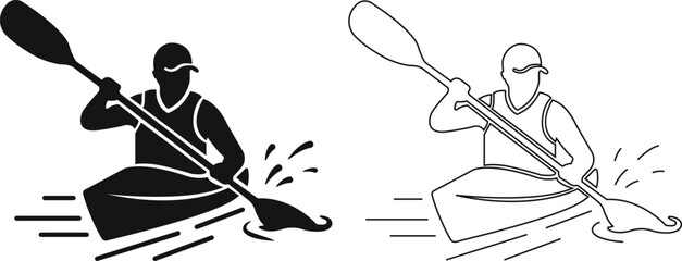 Canoe kayak kayaking paddle rower water sport icon set collection in black flat and line style editable outdoor activity elements group isolated on transparent background vector symbol © Asia