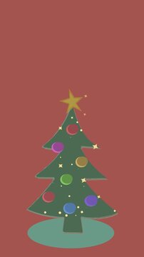 Sparkling Christmas Tree on Red Vertical Looping Background