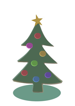 Flat Design Christmas Tree Isolated on Transparent Background