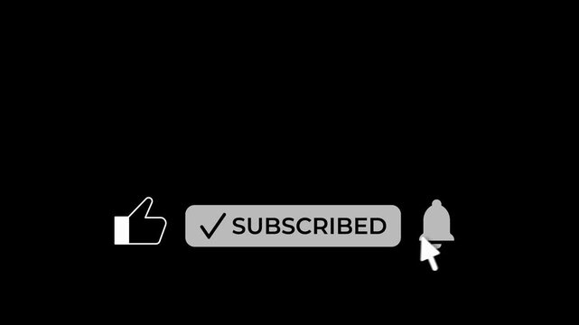 Social media call to action overlay featuring animated like button subscribe bar and notification bell icon.