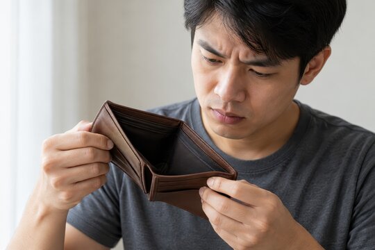 man holding an empty wallet during financial trouble