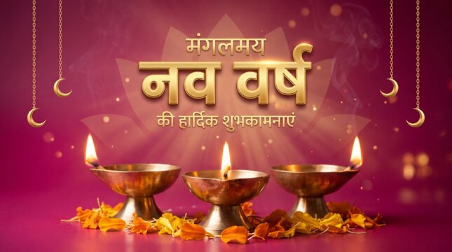 Nutan Vars abhinandan', meaning 'Happy New Year' in Hindi language, India. Indian festival of lights, even called Diwali. Nutan Varsha abhinandan and Saal Mubarak Post Template in Hindi and Gujarati