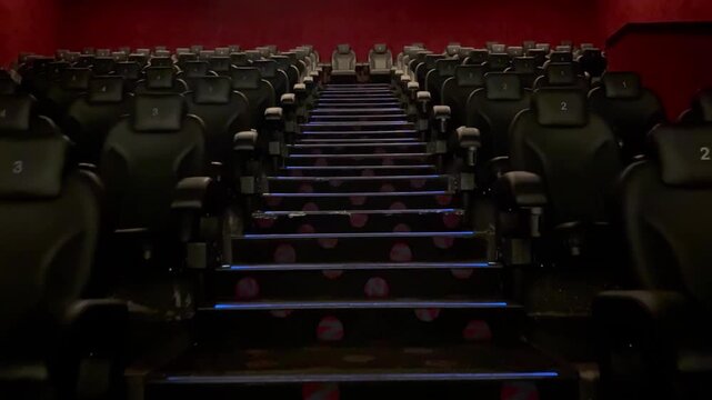 Premium Empty Cinema Auditorium with Rows of Comfortable Leather Recliner Seats