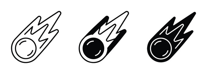 Meteor icons set with outline, solid and glyph styles for space or science themes © Sara