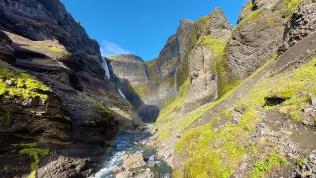Majestic Aerial View of H&aacute;ifoss Waterfall and Canyon in Iceland