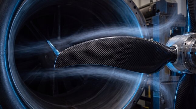 Carbon fiber propeller blade in wind tunnel aerodynamics testing