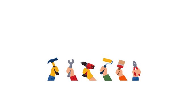 Animated Labor Day decorative border featuring construction tools, worker silhouettes, safety equipment, festive banners, and workplace-themed elements. Suitable for Labor Day campaigns