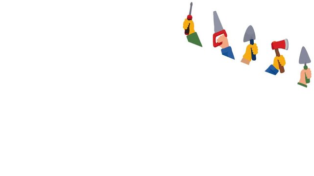 Animated Labor Day border featuring construction workers, safety helmets, traffic cones, warning signs, tools, and festive workplace decorations. Perfect for construction industry campaigns, Labor Day