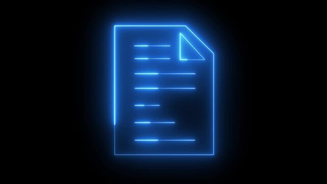 Neon line Document icon animated. digital file and data management concept, document stack icon, Represents digital records, online information, and technology. neon sign document check mark icon