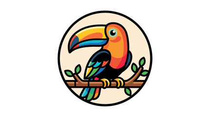 Fototapeta premium A colorful toucan bird vector logo mascot sitting on a branch. Perfect for brand identity, wildlife branding, vibrant tropical designs, and modern creative business icons.