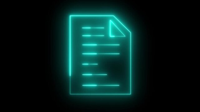 Neon line Document icon animated. digital file and data management concept, document stack icon, Represents digital records, online information, and technology. neon sign document check mark icon