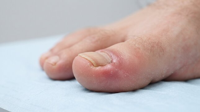 Close up of an ingrown toenail on a big toe