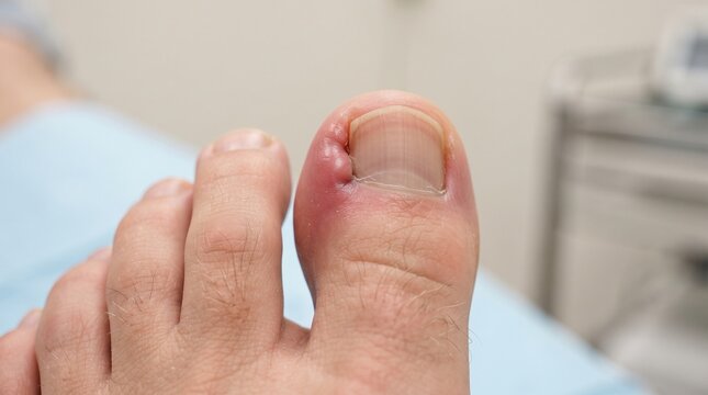 Infected ingrown toenail showing inflammation and swelling