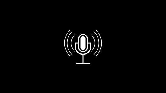 Animated Microphone Icon Showing Audio Recording Signal Waves On Black