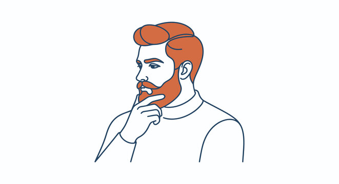 Line art illustration of a bearded man in thoughtful pose