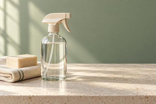 Reusable glass spray bottle with cloth and soap