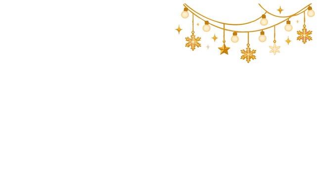 Firecracker new year's eve animated frame featuring golden stars, decorative string lights, festive bunting, fireworks, and celebration ornaments. Suitable for New Year Eve videos, holiday greetings