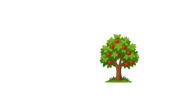 Animated botanical collection featuring knowledge  trees, flowering trees, tropical palms, leafy plants, and colorful natural elements. Suitable for landscape design videos, gardening content