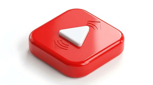 Red play button icon with white triangle symbol