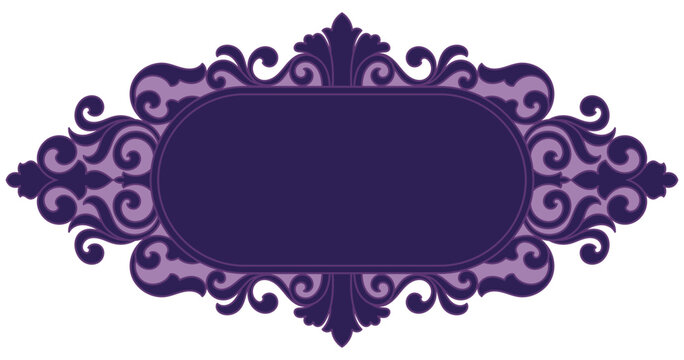 Purple frame, vintage pattern, printed elements, card.