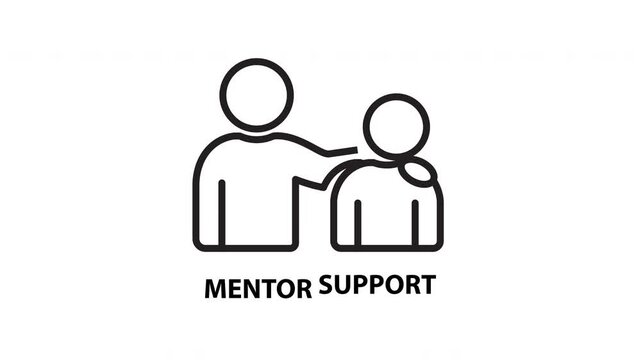 Linear icon mentor support for business professionals, showing guidance and support in a professional setting. Suitable for mentoring and coaching concepts.
