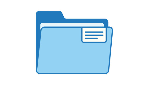 Simple graphic illustration of a blue paper file folder with a document inside and a white label tab on the front.