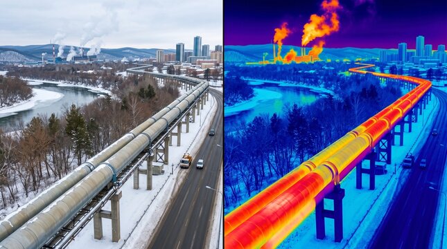 Split Screen Thermal Imaging of Urban Heating Pipeline Network