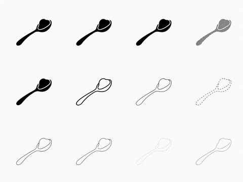 Various styles of black and white kitchen serving spoons illustration set