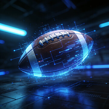 Football holographic data particle floating dark cyber environment digital technology