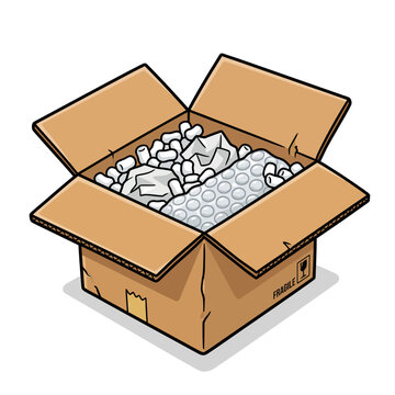 Box Illustration of Open Shipping Box with Fragile Packing Materials