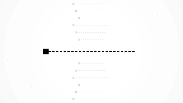 Minimalist scientific diagram with a black square on a dashed horizontal axis, concept for visual perception experiments, ideal for cognitive psychology research and educational presentations.