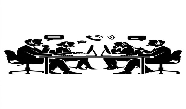 Customer Support Agent Wearing Headset Silhouette, Call Center Representative Vector