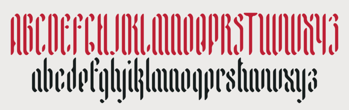 Decorative gothic alphabet in elegant blackletter style. Vector font design with uppercase and lowercase Latin letters for logos, posters, labels, packaging and typography projects.