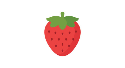 A red strawberry with green leaves is displayed on a white background © KHIRUL Studio