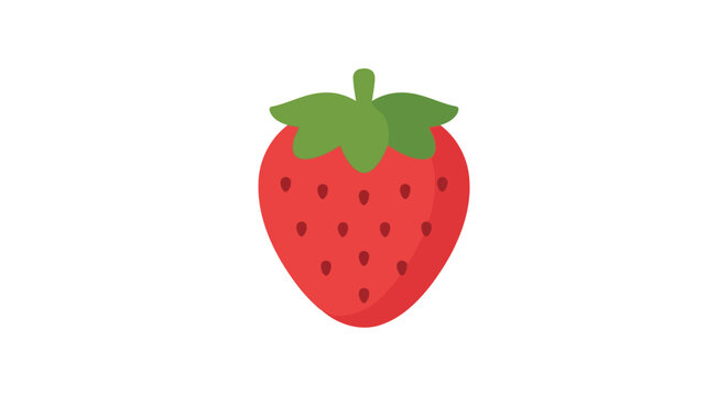 A red strawberry with green leaves is displayed on a white background